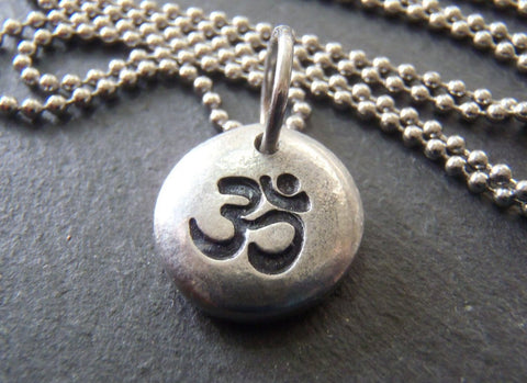 Om tiny pebble necklace - yoga jewelry - Drake Designs Jewelry