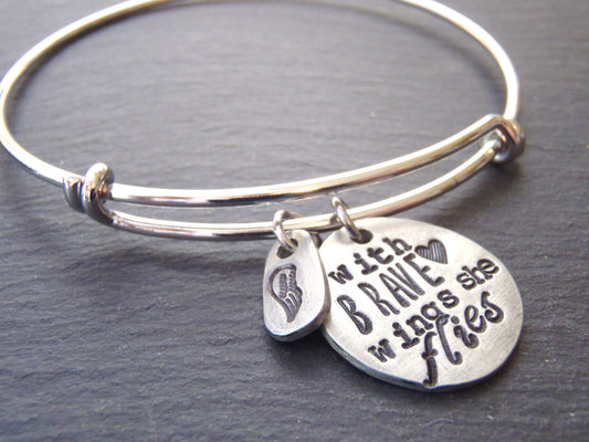 with brave wings she flies personalized graduation gift for her bangle inspirational bracelet - Drake Designs Jewelry