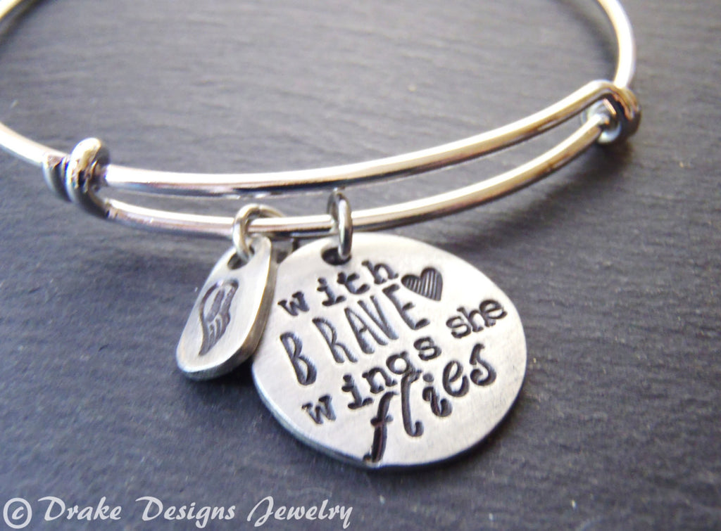 with brave wings she flies personalized graduation gift for her bangle inspirational bracelet - Drake Designs Jewelry