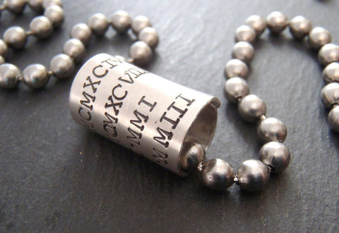 Personalized men's necklace with names or dates in Roman Numerals - Drake Designs Jewelry