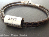 Mens leather bracelet for women or men - Roman Numeral jewelry - Drake Designs Jewelry