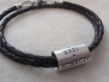 Mens leather bracelet for women or men - Roman Numeral jewelry - Drake Designs Jewelry