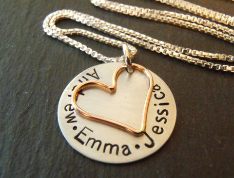 Sterling silver and rose gold fill mom necklace personalized with names - Drake Designs Jewelry