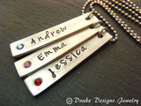 Vertical bar Mothers necklace with children's names and birthstones - Drake Designs Jewelry
