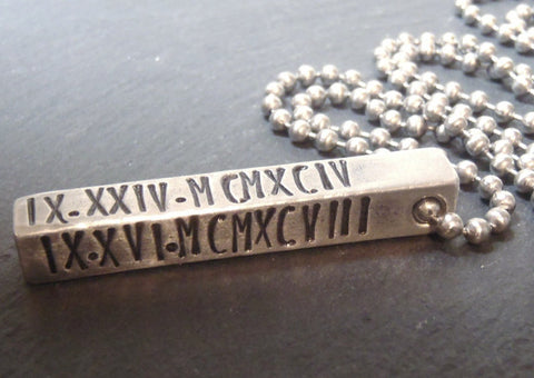 Roman Numeral 3D bar necklace personalized for men or women - Drake Designs Jewelry