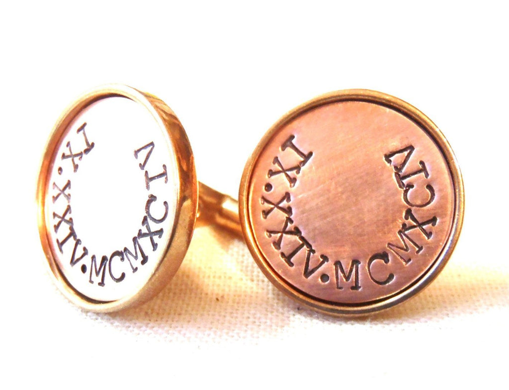 Seventh anniversary gift for men Custom cufflinks with date in Roman Numerals - Drake Designs Jewelry