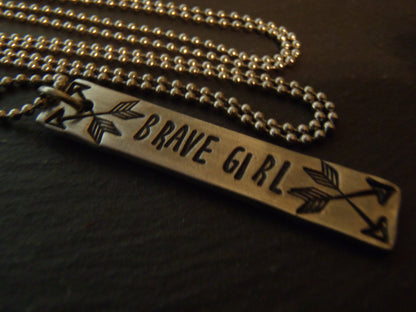 Motivational arrow Necklace - Brave girl - affirmation jewelry - Drake Designs Jewelry