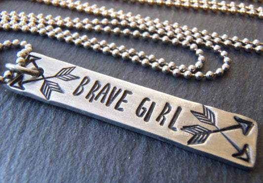 Motivational arrow Necklace - Brave girl - affirmation jewelry - Drake Designs Jewelry