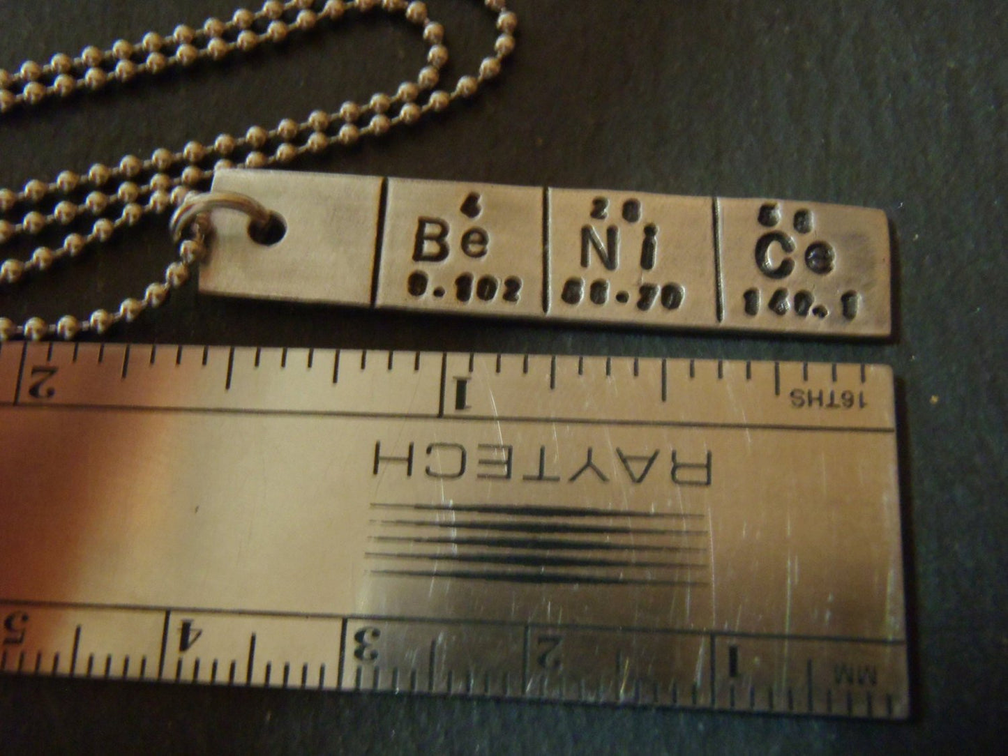 Be NiCe periodic table chemistry gift. hand stamped science necklace geekery gifts - Drake Designs Jewelry