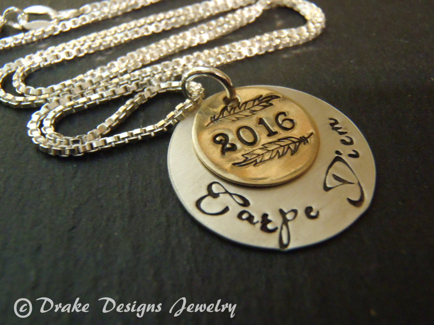 Sterling silver graduation gift for her carpe diem necklace seize the day inspirational jewelry - Drake Designs Jewelry