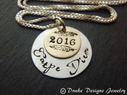 Sterling silver graduation gift for her carpe diem necklace seize the day inspirational jewelry - Drake Designs Jewelry
