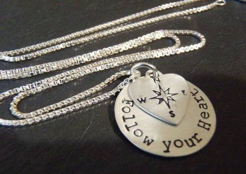 Sterling silver compass - Follow your heart necklace - Drake Designs Jewelry