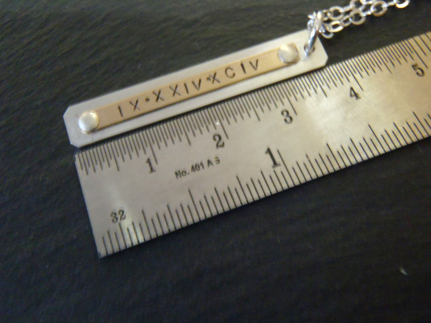 Roman numeral vertical bar necklace personalized mixed metal - Drake Designs Jewelry