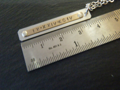 Roman numeral vertical bar necklace personalized mixed metal - Drake Designs Jewelry