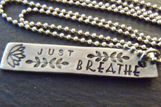Just Breathe inspirational bar necklace - Drake Designs Jewelry
