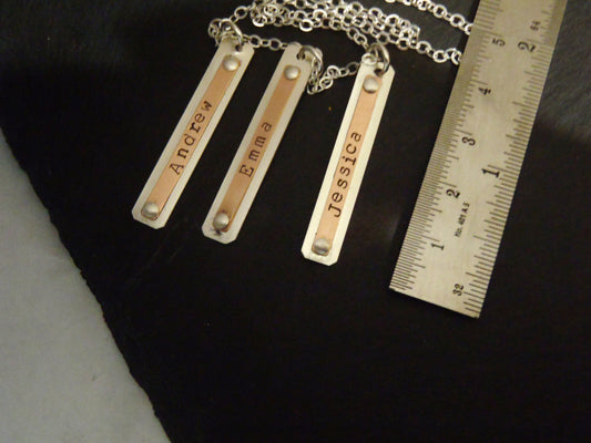 Silver and rose gold fill custom necklace with name mothers bar necklace - Drake Designs Jewelry