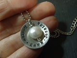 Rustic personalized mom necklace with kids names and pearl - hand stamped jewelry - Drake Designs Jewelry