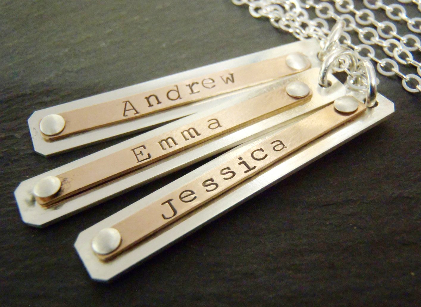 Silver and rose gold fill custom necklace with name mothers bar necklace - Drake Designs Jewelry
