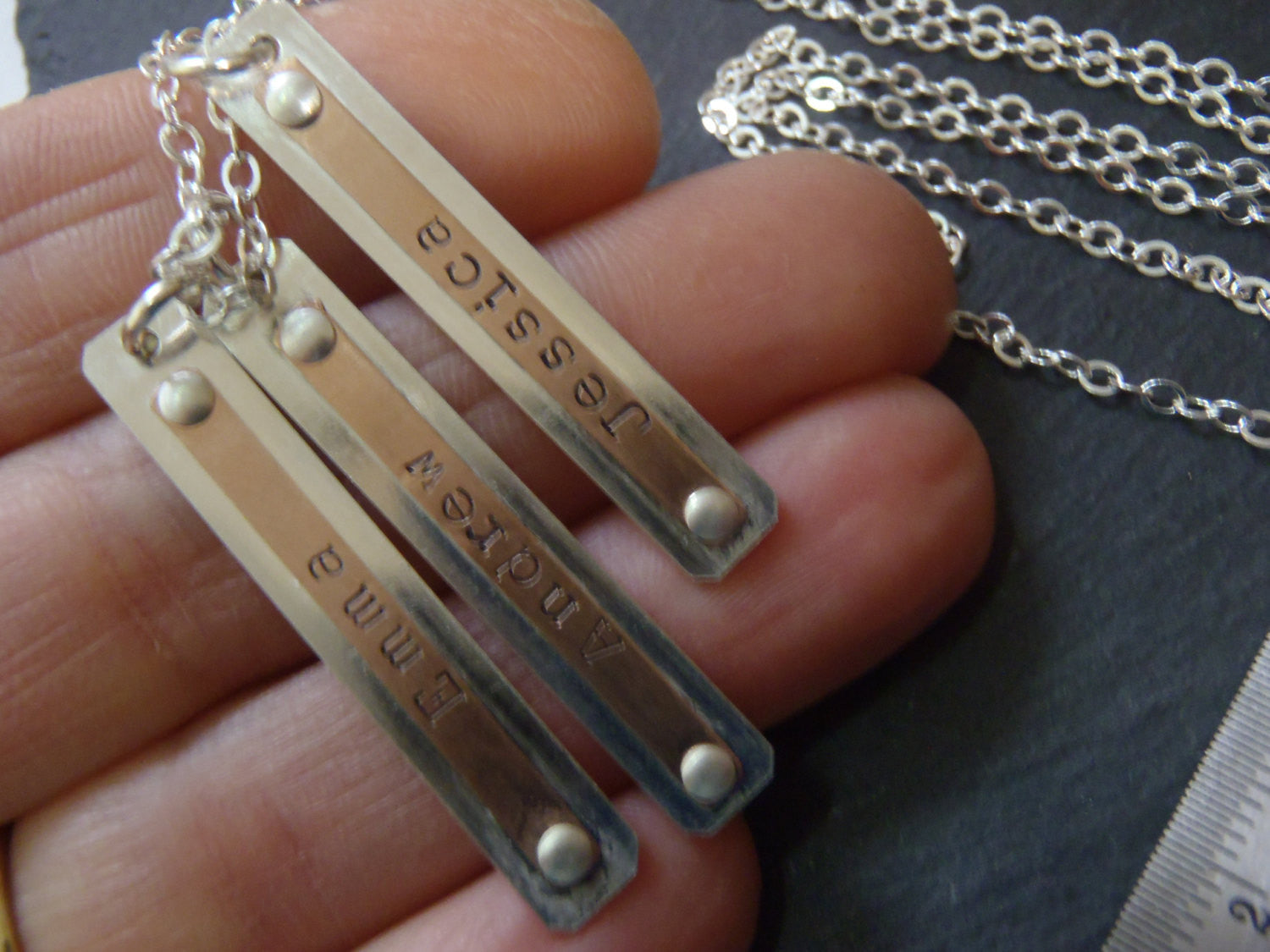 Silver and rose gold fill custom necklace with name mothers bar necklace - Drake Designs Jewelry