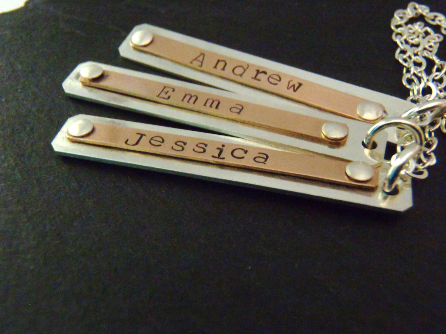 Silver and rose gold fill custom necklace with name mothers bar necklace - Drake Designs Jewelry