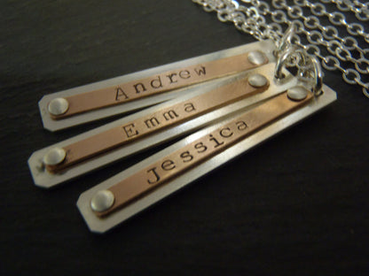 Silver and rose gold fill custom necklace with name mothers bar necklace - Drake Designs Jewelry
