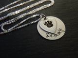 Sterling silver personalized pet memorial necklace dog pawprint necklace - Drake Designs Jewelry