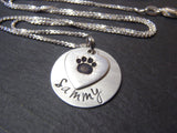 Sterling silver personalized pet memorial necklace dog pawprint necklace - Drake Designs Jewelry