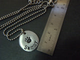 Personalized pet paw print necklace with pet's name hand stamped - Drake Designs Jewelry