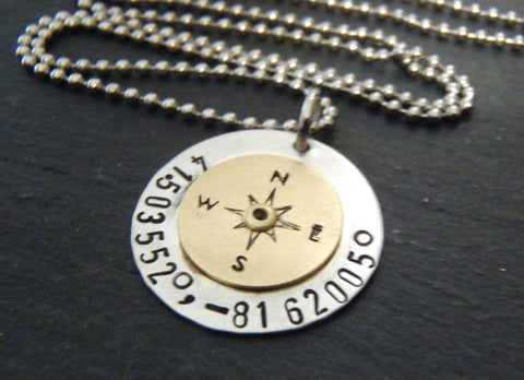 Personalized custom coordinate compass necklace - Latitude longitude jewelry - Drake Designs Jewelry