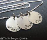 Mother's necklace personalized with children's names hand stamped on Sterling silver - Drake Designs Jewelry