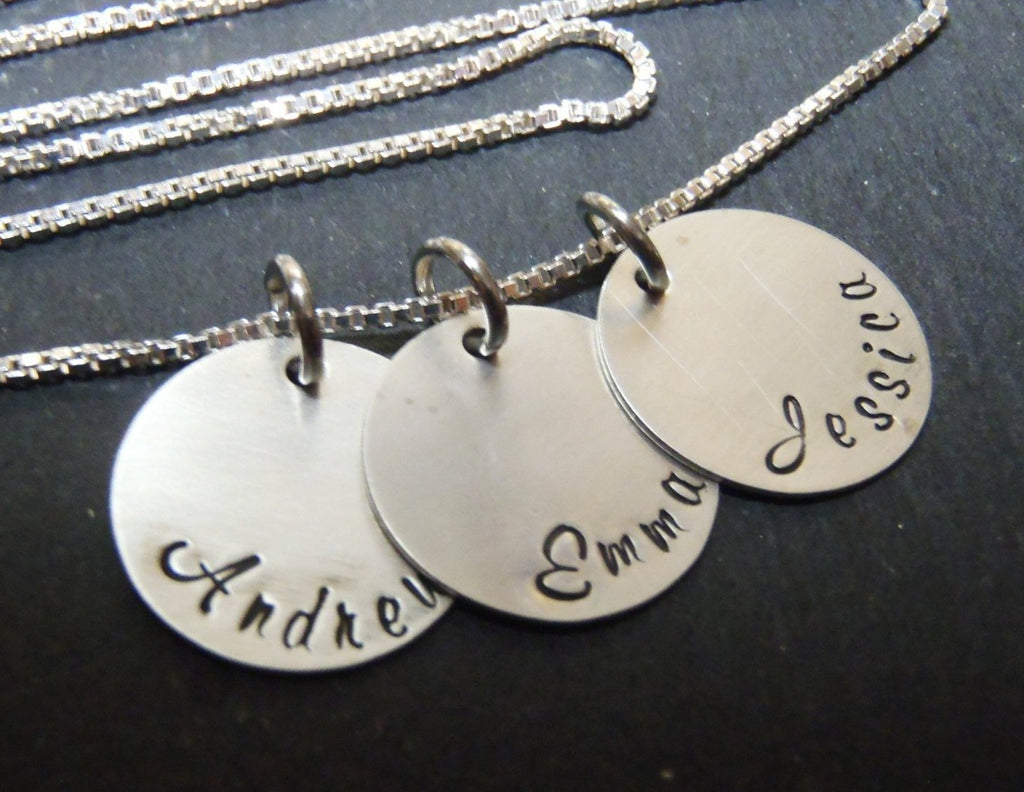 Mother's necklace personalized with children's names hand stamped on Sterling silver - Drake Designs Jewelry