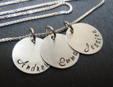 Mother's necklace personalized with children's names hand stamped on Sterling silver - Drake Designs Jewelry