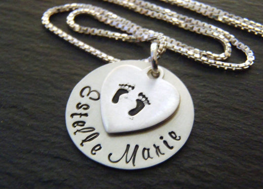 Sterling Silver footprint necklace for mom personalized new baby gift - Drake Designs Jewelry