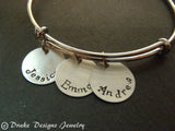 personalized mom bracelet with kid's names - hand stamped adjustable bange bracelet - Drake Designs Jewelry