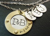 Sterling silver mixed metal mom necklace personalized with family initials and anniversary date - Drake Designs Jewelry