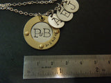 Sterling silver mixed metal mom necklace personalized with family initials and anniversary date - Drake Designs Jewelry