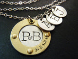 Sterling silver mixed metal mom necklace personalized with family initials and anniversary date - Drake Designs Jewelry
