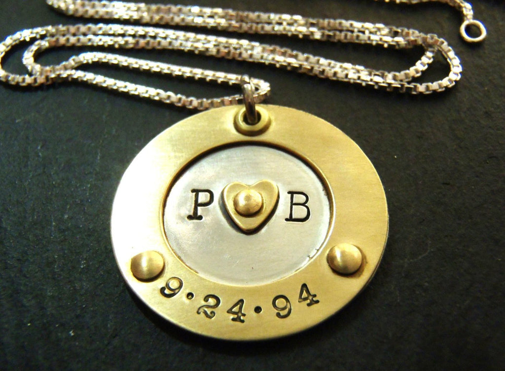 personalized Anniversary gift for wife - hand stamped initials and anniversary date necklace - Drake Designs Jewelry