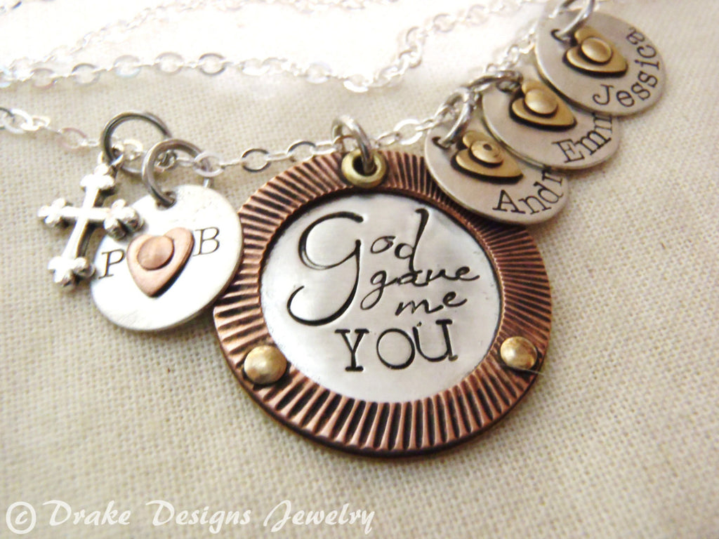 wife gift Family necklace God gave me you hand stamped personalized necklace - Drake Designs Jewelry