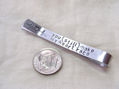 tie bar personalized with custom coordinates GPS latitude longitude Men's Tie Clip with secret Message - Drake Designs Jewelry