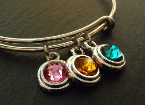 personalized adjustable bangle birthstone bracelet for mom - Drake Designs Jewelry