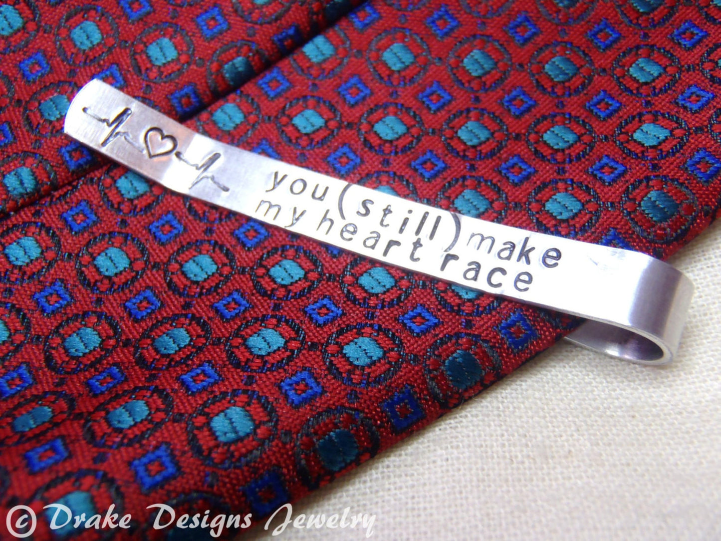 tie bar personalized with custom coordinates GPS latitude longitude Men's Tie Clip with secret Message - Drake Designs Jewelry
