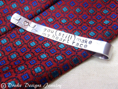 tie bar personalized with custom coordinates GPS latitude longitude Men's Tie Clip with secret Message - Drake Designs Jewelry