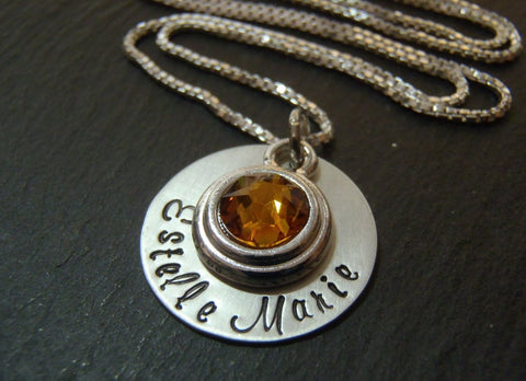 New baby necklace personalized mommy jewelry with baby name and birthstone - Drake Designs Jewelry