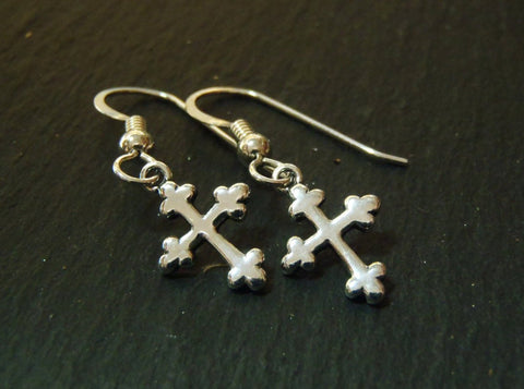 Sterling Silver cross tiny dangle earrings - Drake Designs Jewelry