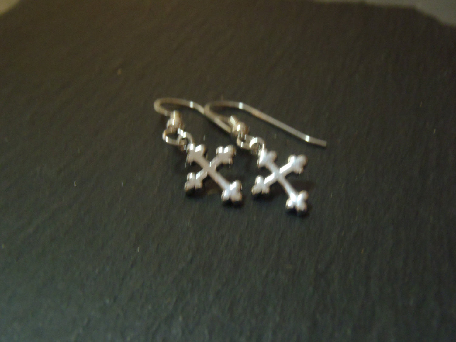 Sterling Silver cross tiny dangle earrings - Drake Designs Jewelry