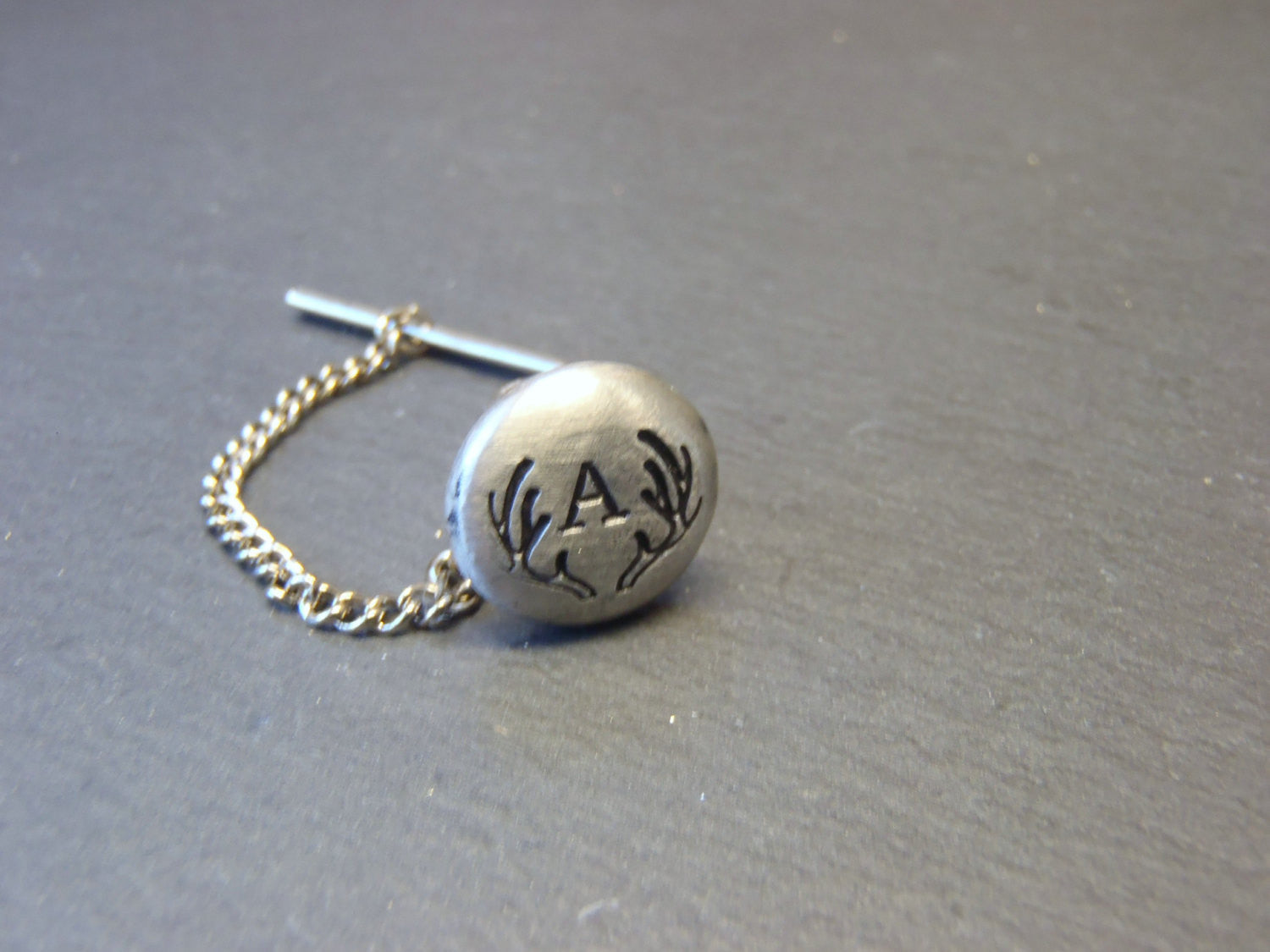 Rustic Men's personalized antler tie pin custom tie tack - Drake Designs Jewelry