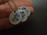 Mothers necklace with kid's initials and birthstones personalized and hand stamped - Drake Designs Jewelry