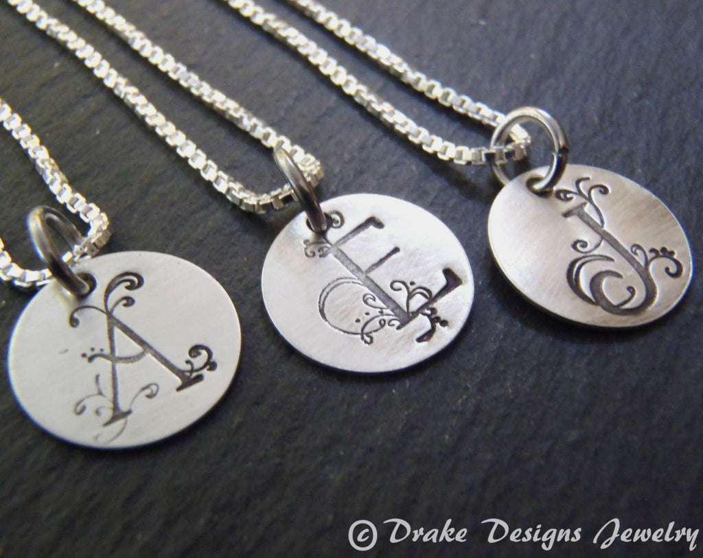 Tiny initial necklace personalized  sterling silver - Drake Designs Jewelry