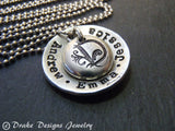 personalized family necklace for mom with hand stamped children's names and monogram initial - Drake Designs Jewelry